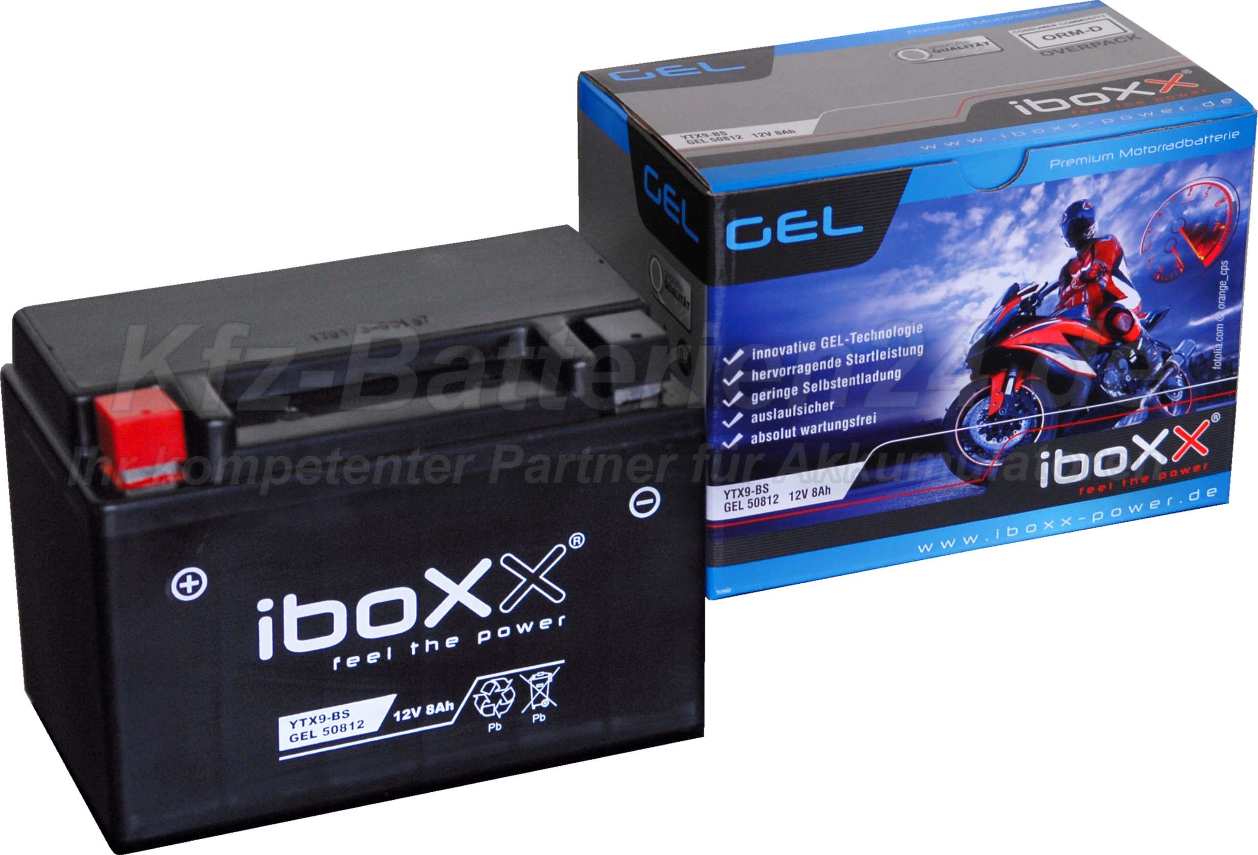 GEL Motorradbatterie 12V 8Ah 50812 YTX9-BS Gelbatterie